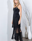 SOUTHERN FRINGE SUEDE DRESS: BLACK