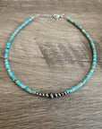 Sterling Silvers Pearls choker with Veracite turquoise