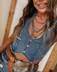 Sleeveless V-Neck Denim Tank: DarkBlue