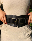 Liv l Double Buckle Waist Leather Belt Women: Black