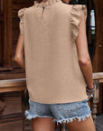 Casual Ruffled Pleated Plain Top: Apricot