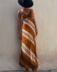 Ethnic Print Slip Midi Dress: Brown