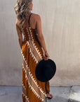 Ethnic Print Slip Midi Dress: Brown