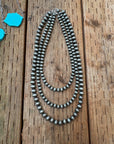 Faux Silver Beaded Navajo Pearl Strand Stackable Necklace: 16 in / 4 mm