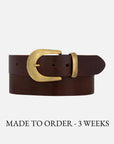 MADE TO ORDER Andrea | Gold Buckle Leather Belt Women: Wine
