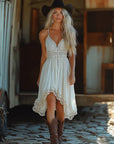 Western Country cowgirl Crochet lace swing dress: White