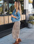 Polly Side Slit Midi Skirt: Cheetah Brown