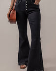 Button Front Flare Jeans: Black / L