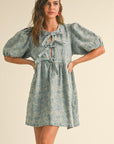 Miou Muse: DENIM JACQUARD BOW FRONT DRESS
