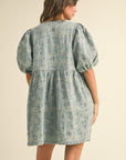 Miou Muse: DENIM JACQUARD BOW FRONT DRESS