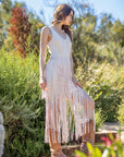 SOUTHERN FRINGE SUEDE DRESS: CAMEL / L