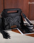 Wrangler Top Handle Embroidered Fringe Mini Tote/Crossbody: Black