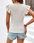 Willow Waffle Knit Ruffle Flutter Sleeve Top