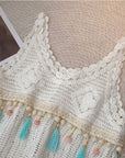Vintage Fringe Hollow-Out Sleeveless Knit Vest: WHITE / AVERAGE