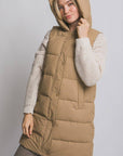 Hooded Long Quilted Puffer Vest: BLACK