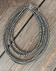 Faux Silver Beaded Navajo Pearl Strand Stackable Necklace: 16 in / 4 mm