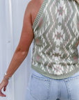 Western Tribal Aztec Pattern Knit Sweater Tank: 3 TONE / L