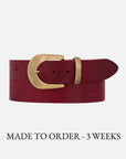 MADE TO ORDER Andrea | Gold Buckle Leather Belt Women: Wine