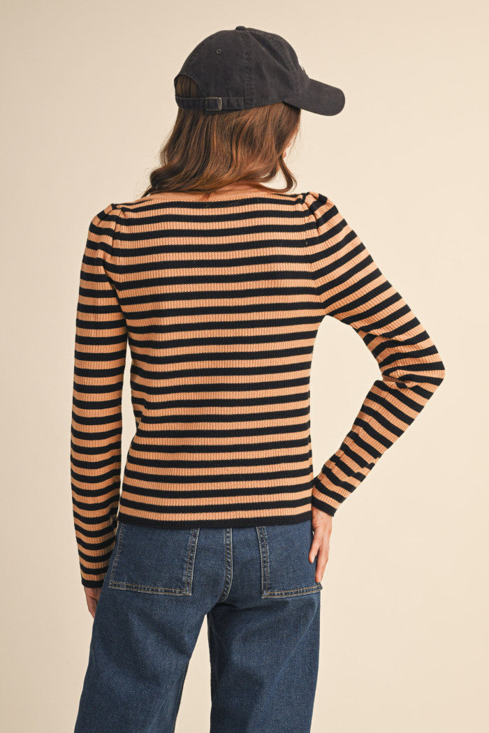 Long Sleeved Taupe/Black Ribbed Shirt