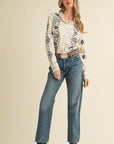 Button Down Long Sleeve Aztec Embroidered Sleeves