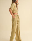 Miou Muse:TEXTURED FABRIC LOOSE PANTS