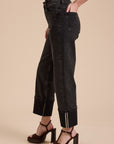 Miou Muse: CUFFED BORROM BLACK DENIM PANTS