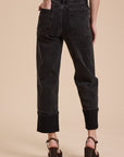 Miou Muse: CUFFED BORROM BLACK DENIM PANTS