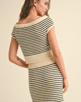 Miou Muse: STRIPED PATTERN KNITTED OFF SHOULDER TOP