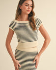 Miou Muse: STRIPED PATTERN KNITTED OFF SHOULDER TOP