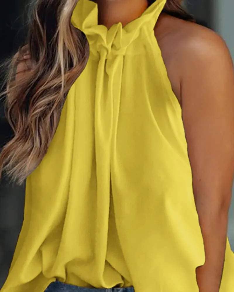 Frill hem sleeveless flowy tank top: YELLOW