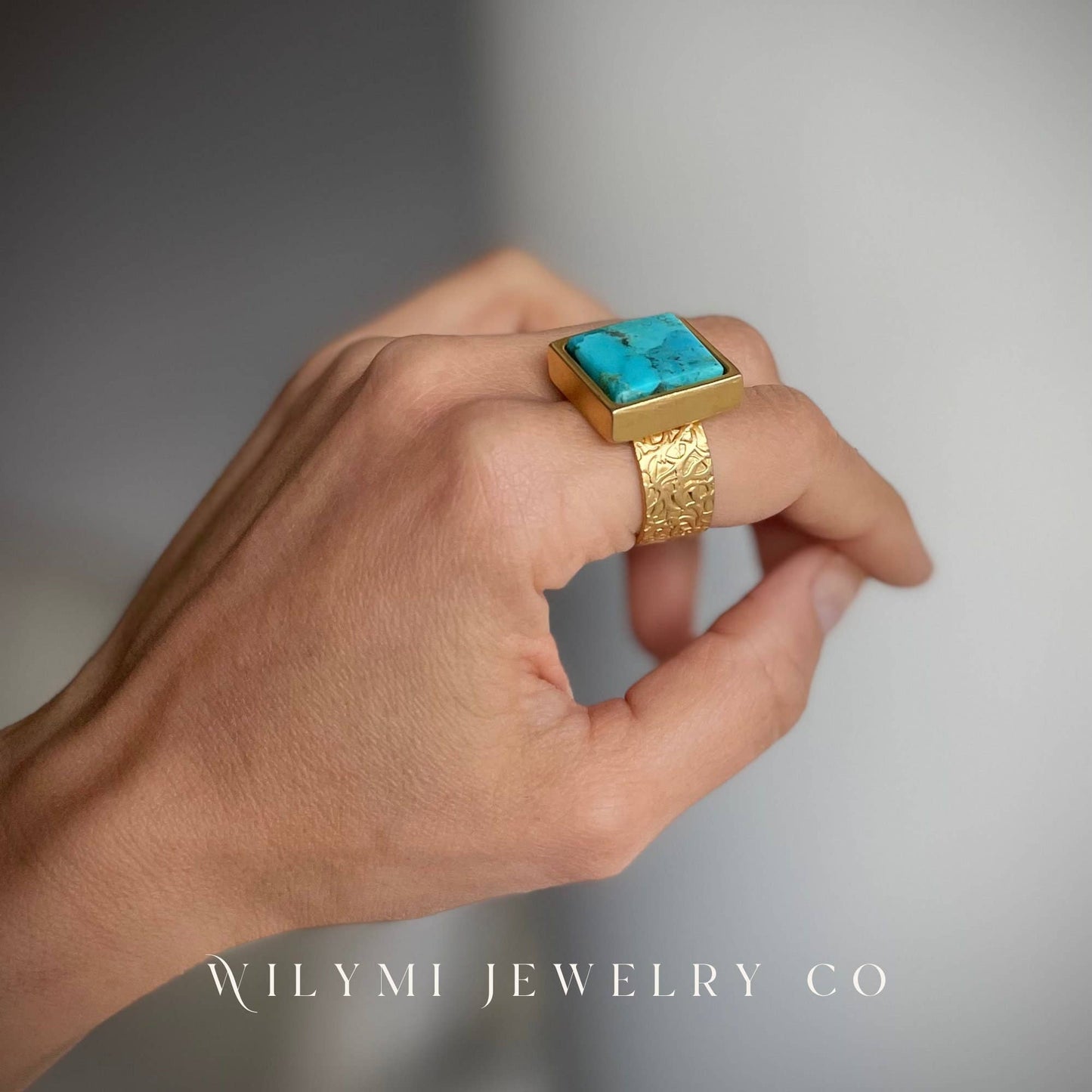 MM FULL PACKAGE Turquoise Ring | 16mm Square Stone I 24K GF