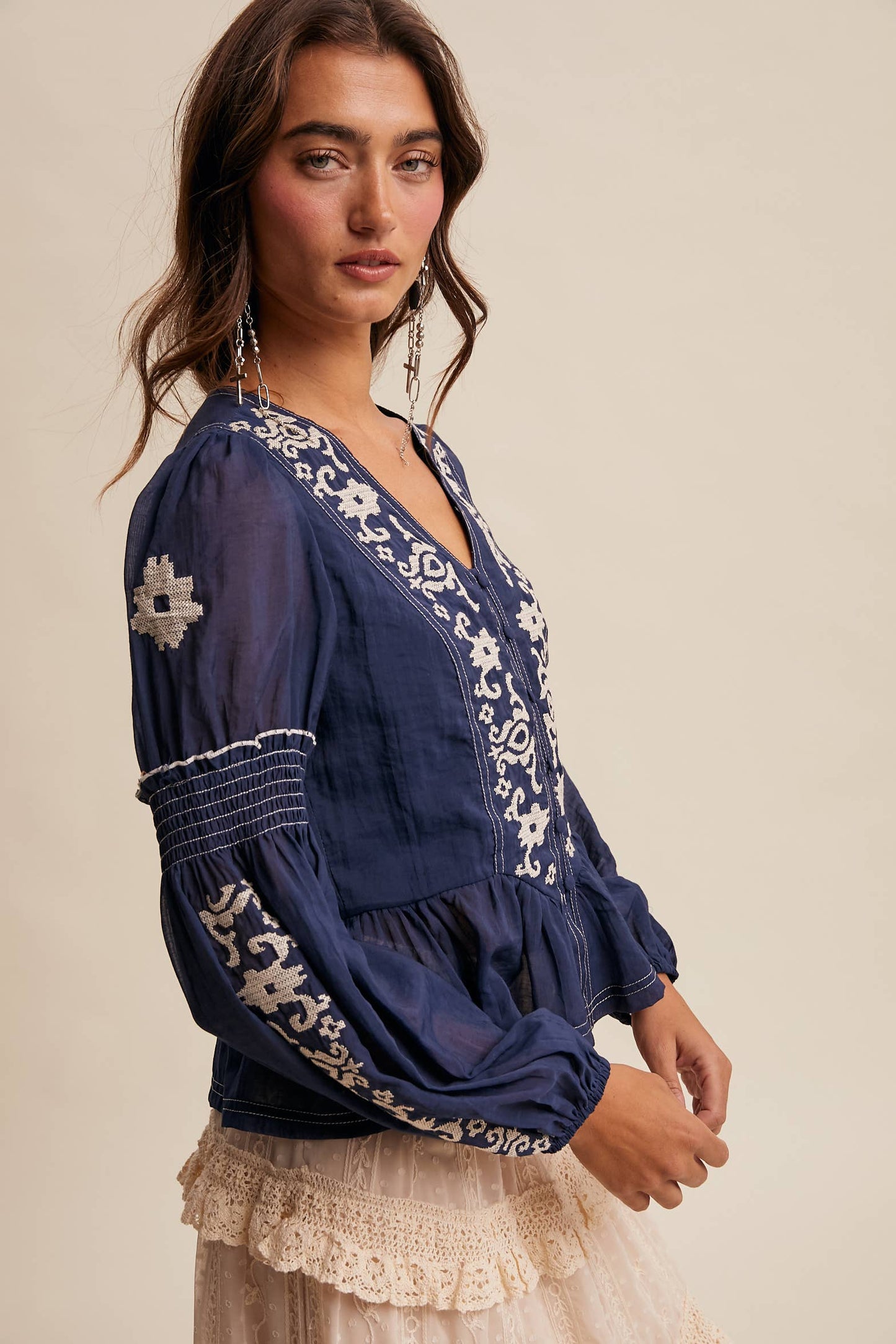 Embroidered Peplum Blouse