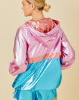 Color Block Hoodie Metalic Windbreaker: BLUE MULTI