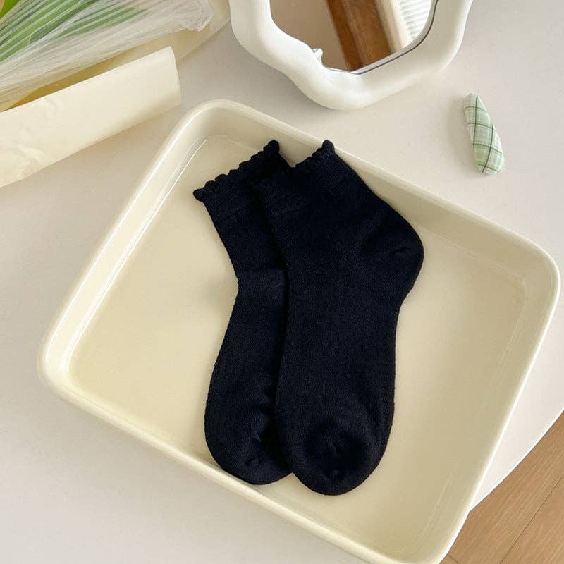 Cute Solid Color Mesh Ruffle Ankle Sock White
