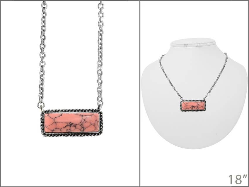 Western Semi Stone Bar Necklace: WHITE