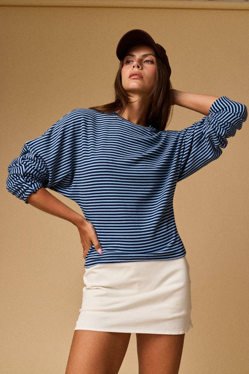 PT20107 - Slouchy relaxed fit striped long sleeves Top: BURGUNDY STRIPE / S-M-L (2-2-2)