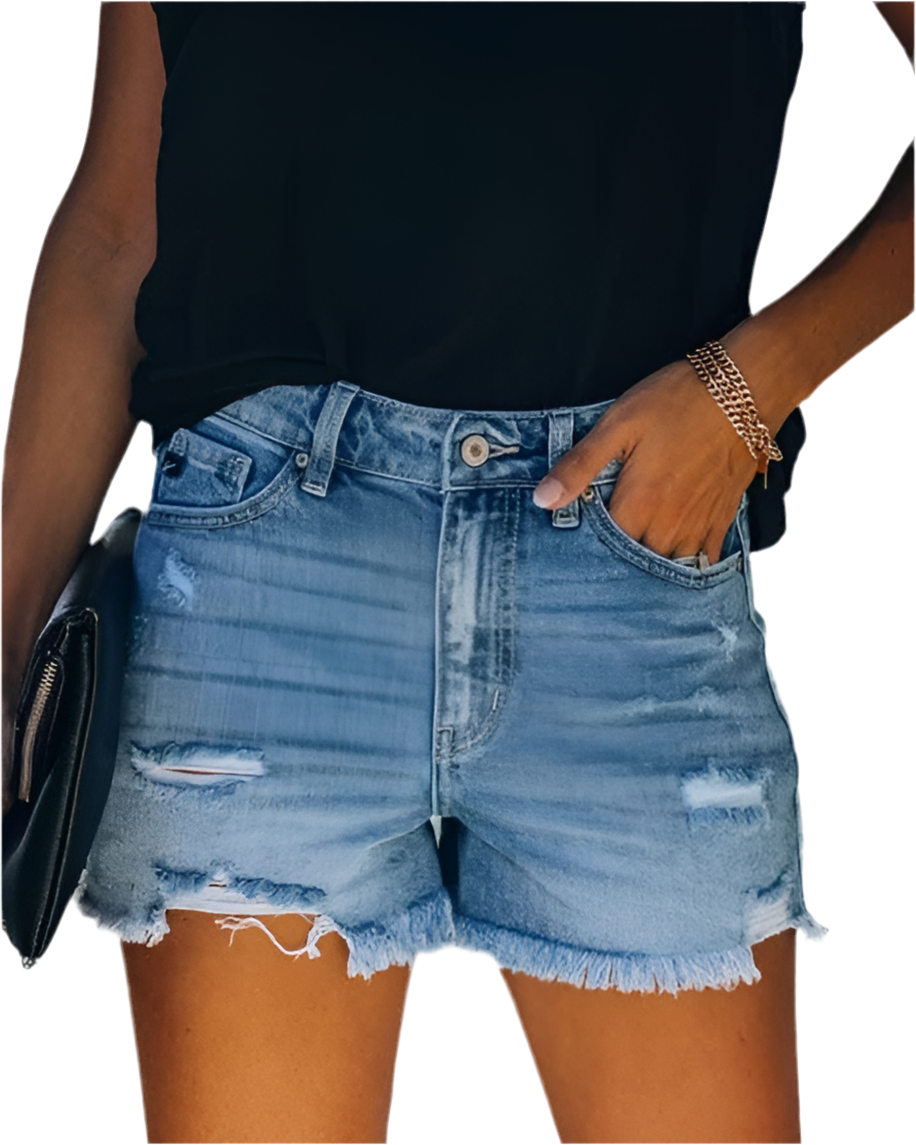Women's High-rise Ripped Stretch Summer Denim Shorts: Lighter Blue
