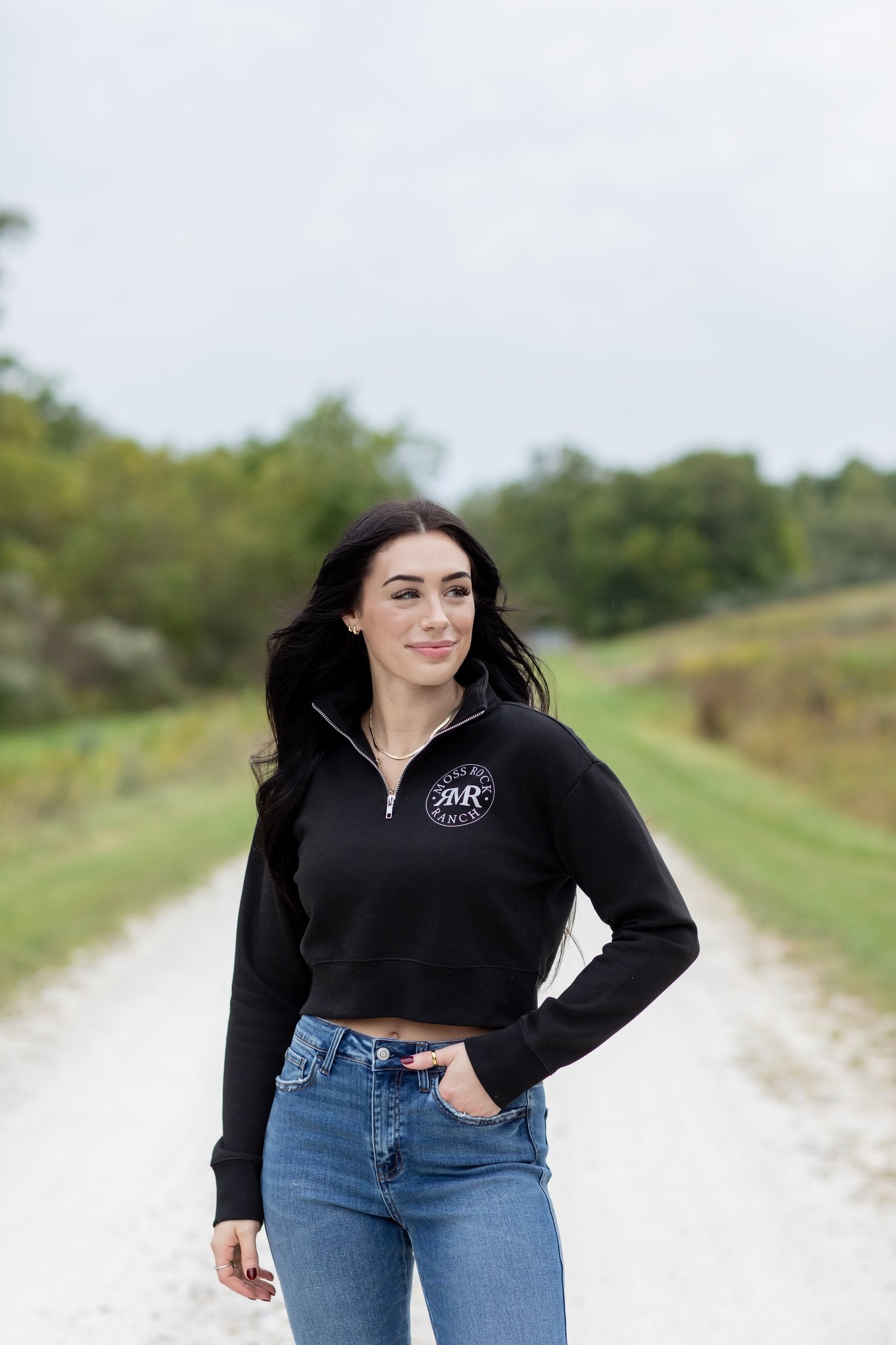 Four of a Kind Crop Quarter Zip: Black