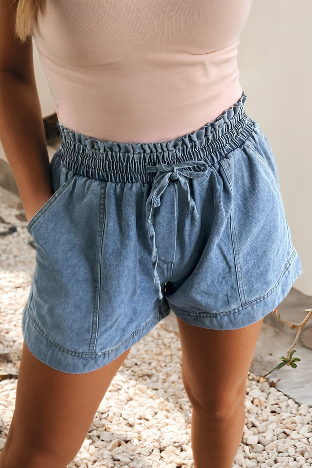 Elastic Waist Denim Shorts
