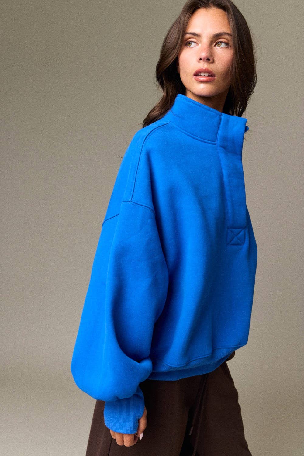 Half Button-Up Relaxed Fit Pullover