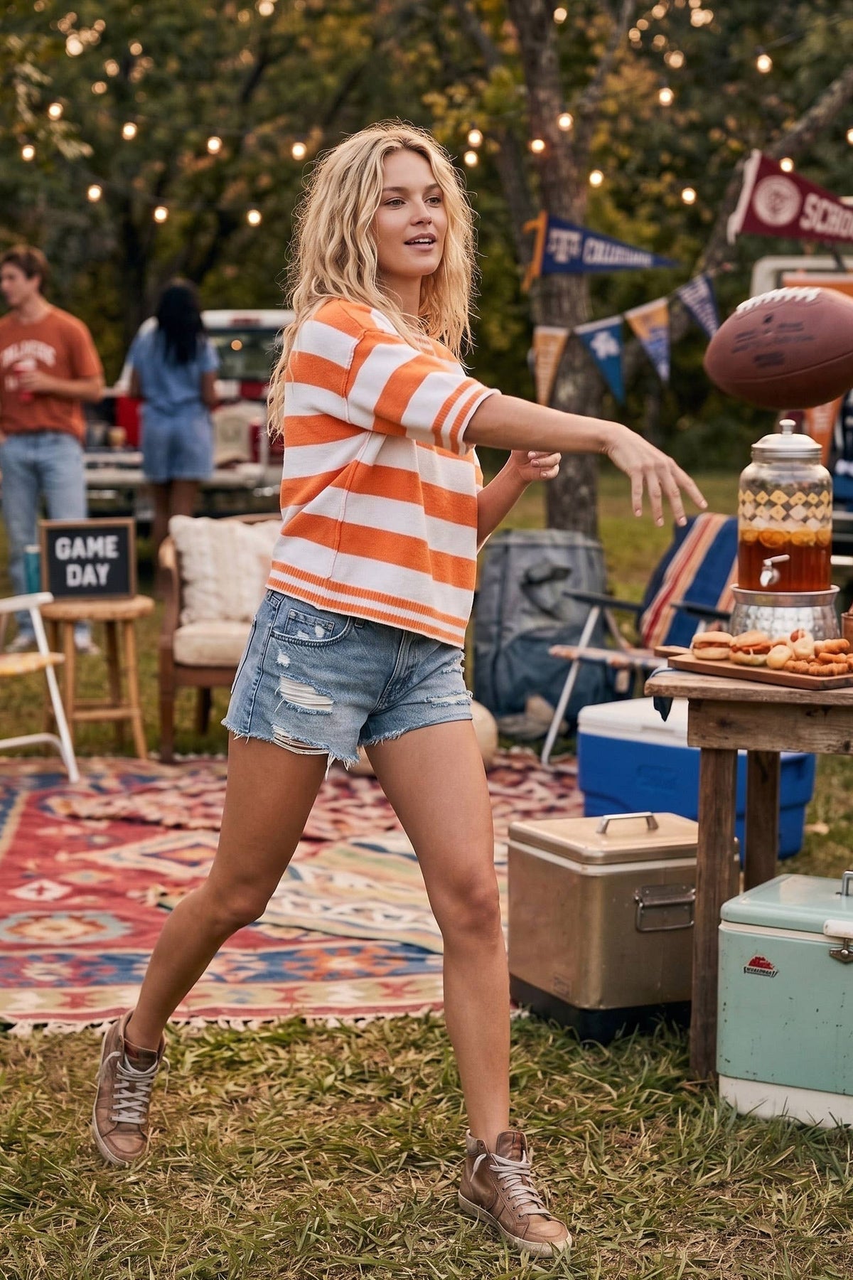 Gameday Stripe Top: ORANGE/WHITE