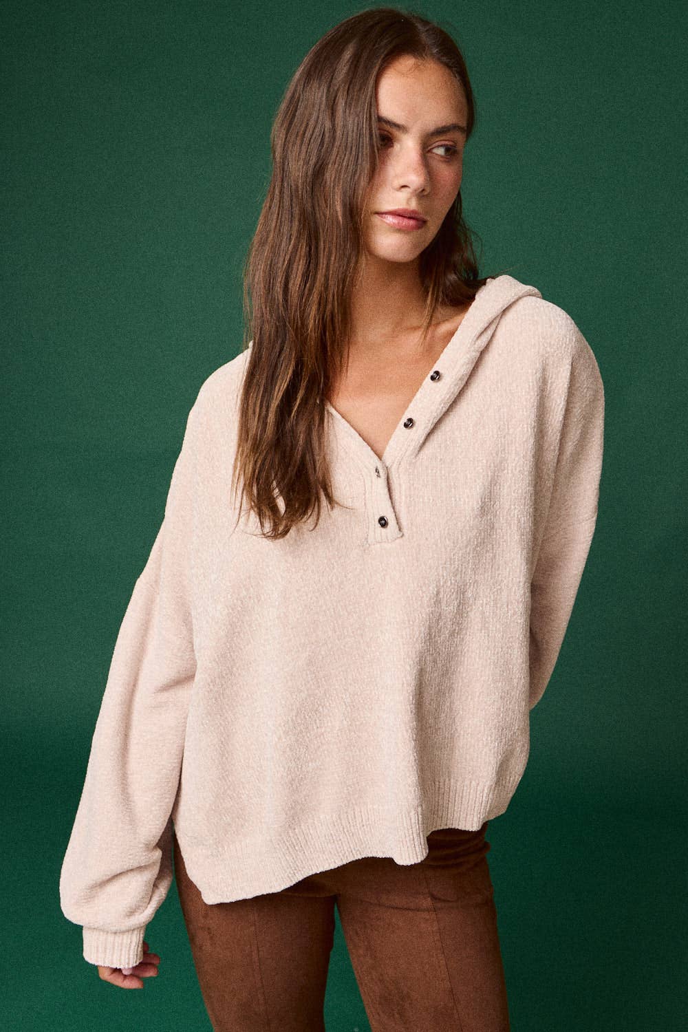 Oversized Button-Up Knit Sweater: MOSS GREEN