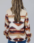 Western Aztec Striped Patchwork Raw Hem Shacket