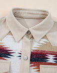Western Aztec Striped Patchwork Raw Hem Shacket