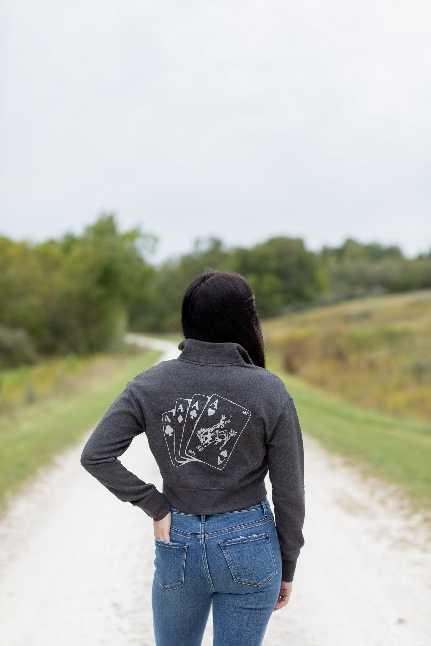 Four of a Kind Crop Quarter Zip: Grey