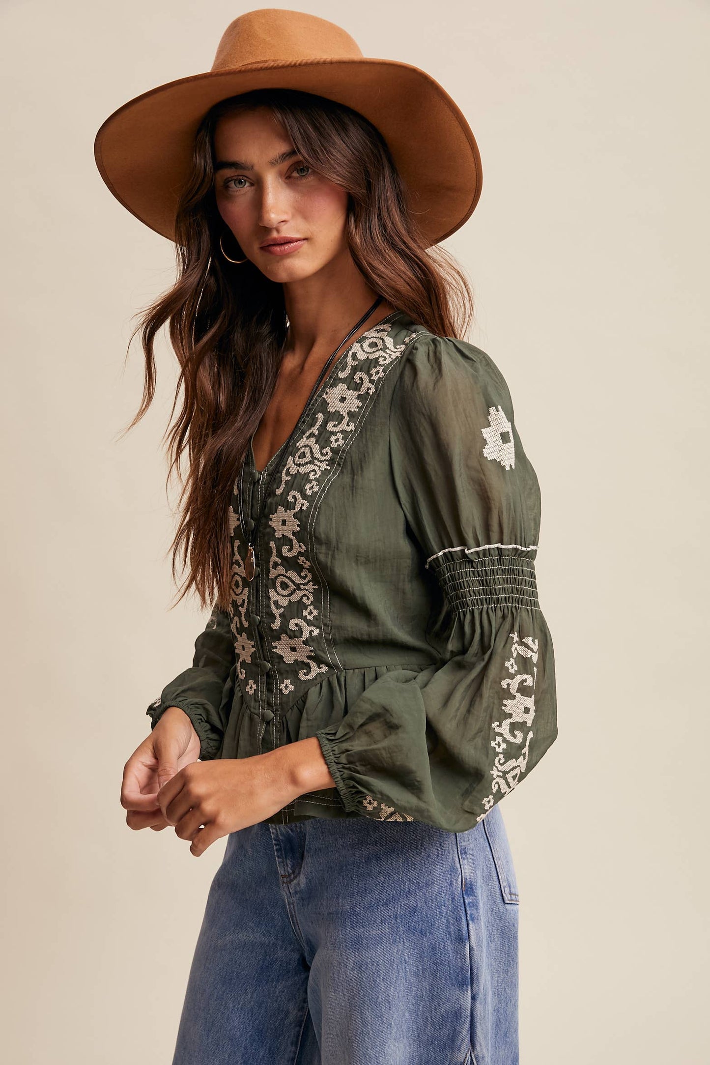 Embroidered Peplum Blouse