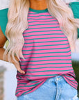 Striped Ruffled Sleeve Crew Neck Blouse