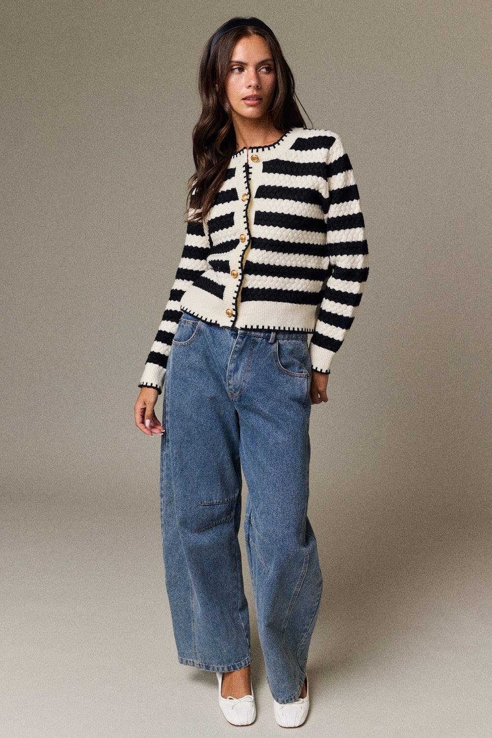 PC18520 - Mia Striped Cardigan: Black/White