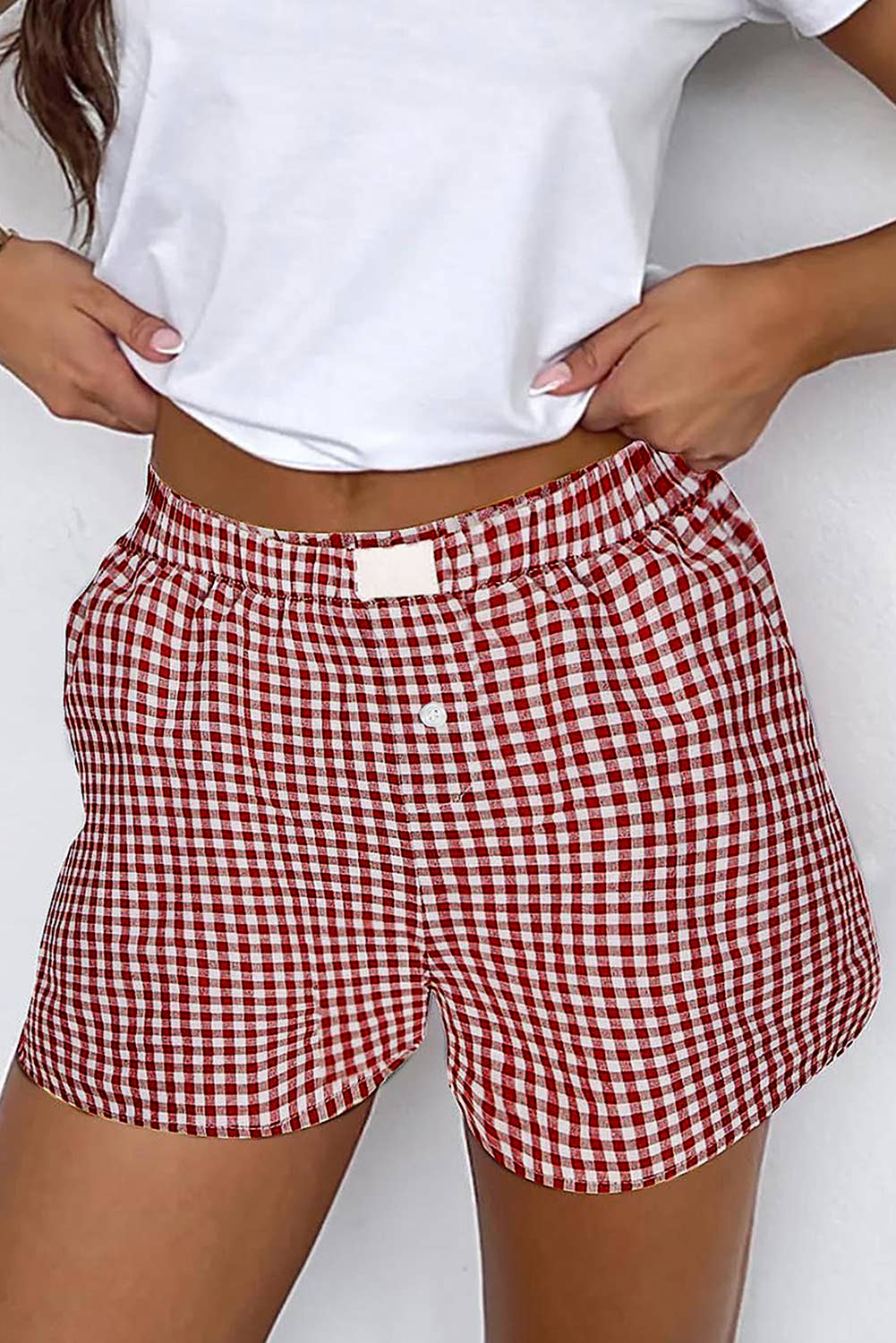 Gingham Printed High Waist Shorts