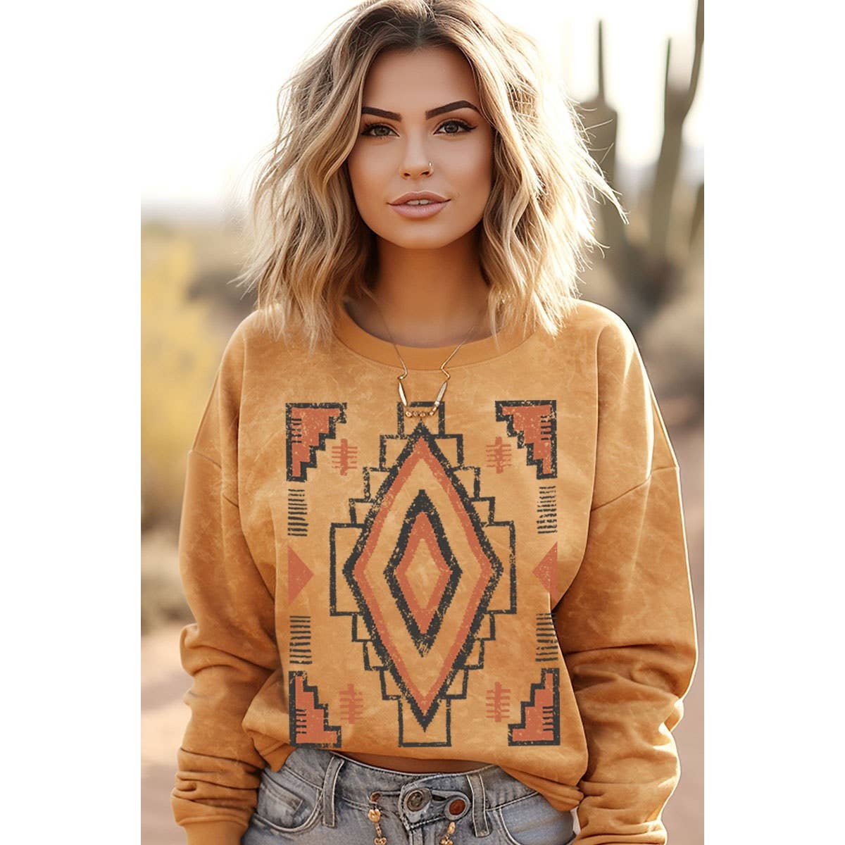 VINTAGE AZTEC MINERAL GRAPHIC SWEATWHIRTS